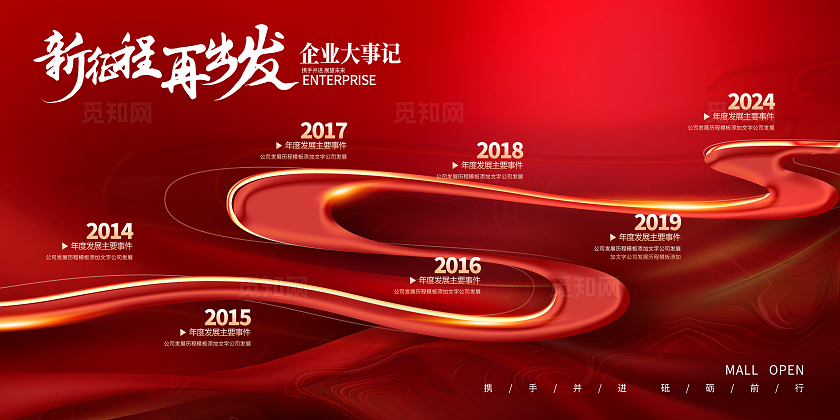 红色时尚新征程再出发企业发展历程宣传展板