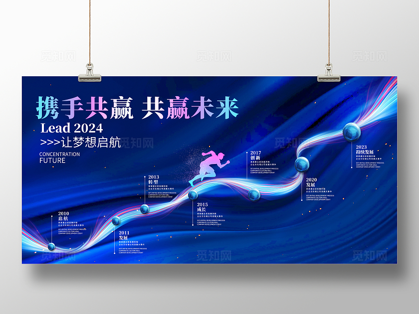 蓝色时尚携手并进企业发展历程宣传展板