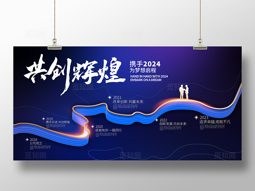 蓝色时尚共创辉煌企业发展历程宣传展板