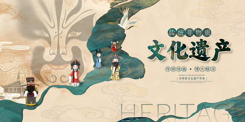 复古中国风非物质文化遗产非遗文化宣传展板