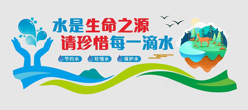 红绿蓝色简约大气保护水源文化墙保护水资源