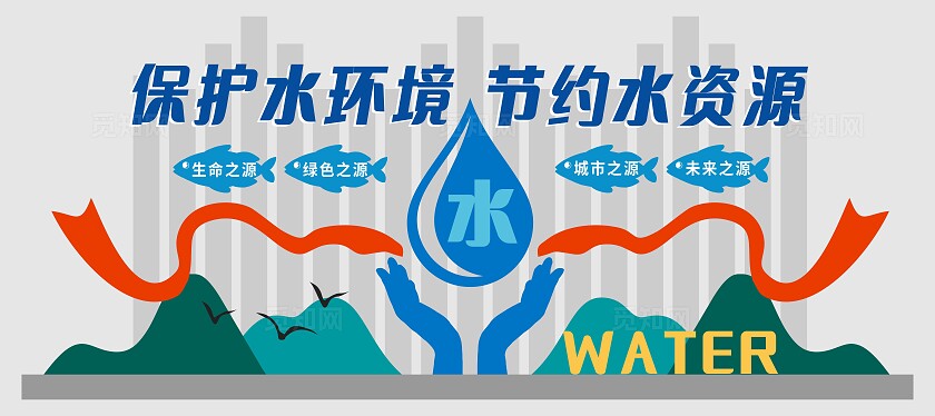 红蓝色简约大气保护水源文化墙保护水资源