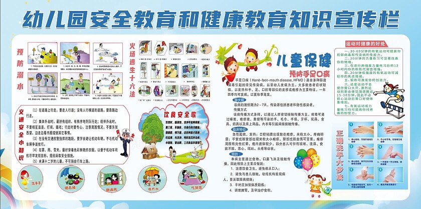 蓝色幼儿园健康安全教育宣传栏