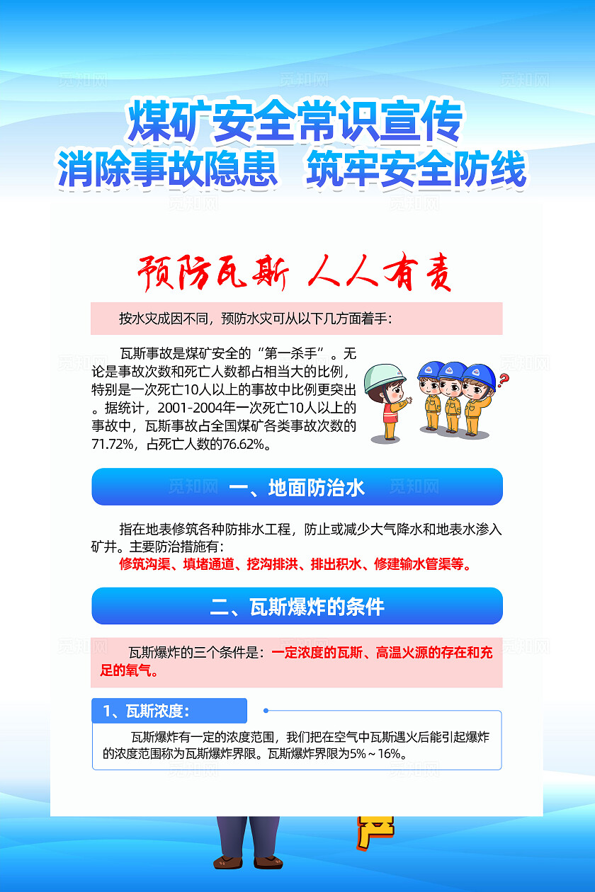 蓝色简约煤矿安全常识煤矿安全生产海报宣传