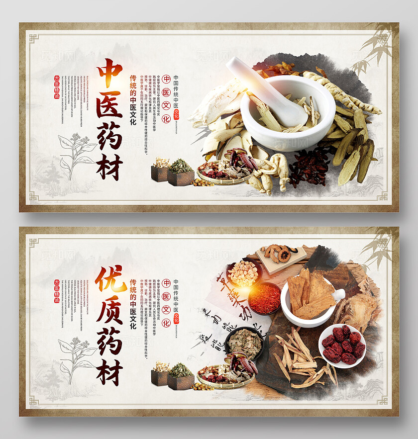 中国风优质中医中医药药材展板设计