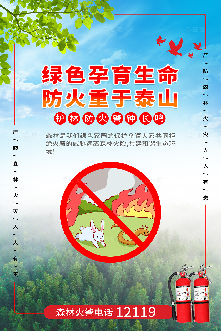 红色大气森林防火防灾宣传标语海报套图