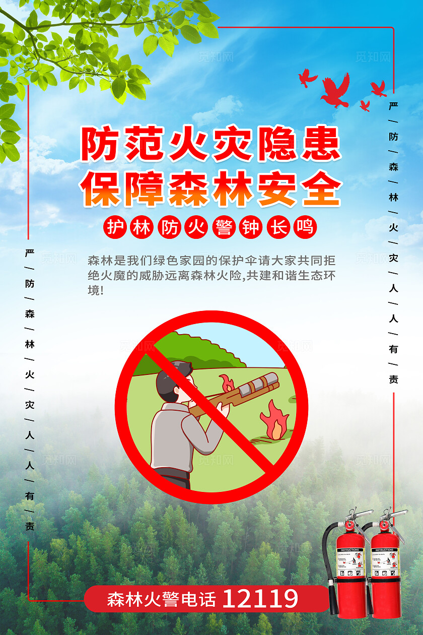 红色大气森林防火防灾宣传标语海报套图