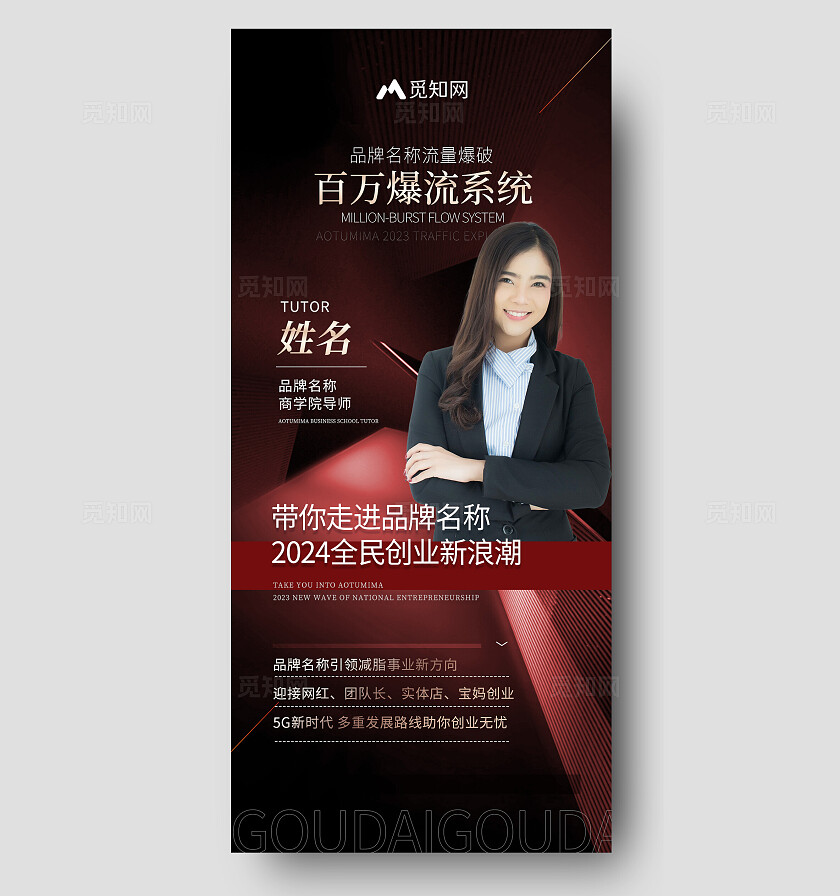红色简约品牌导师介绍海报