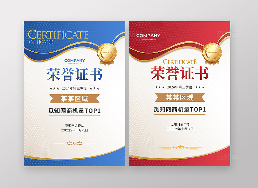 红蓝色烫金简约荣誉证书荣誉证书表彰证书