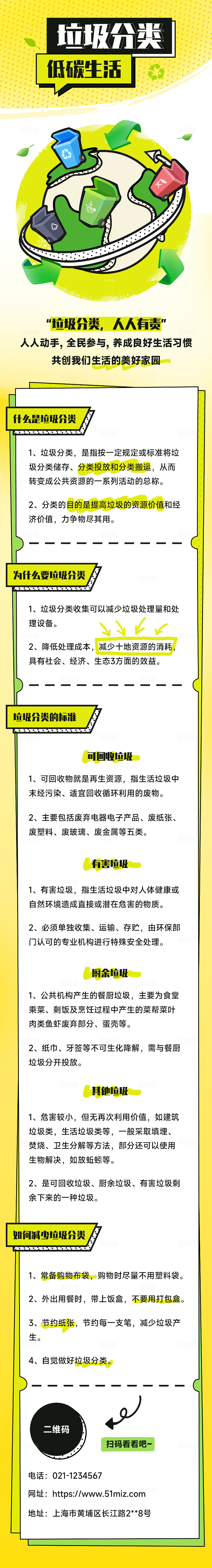 垃圾分类创意插画H5长图