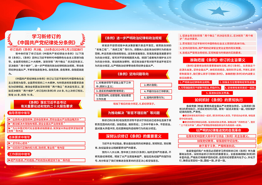 红色简约新修订中国党纪律处分条例三折页宣传