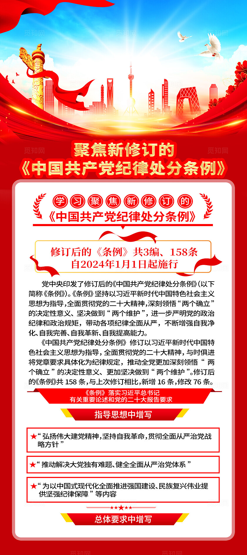 红色简约新修订中国党纪律处分条例展架宣传