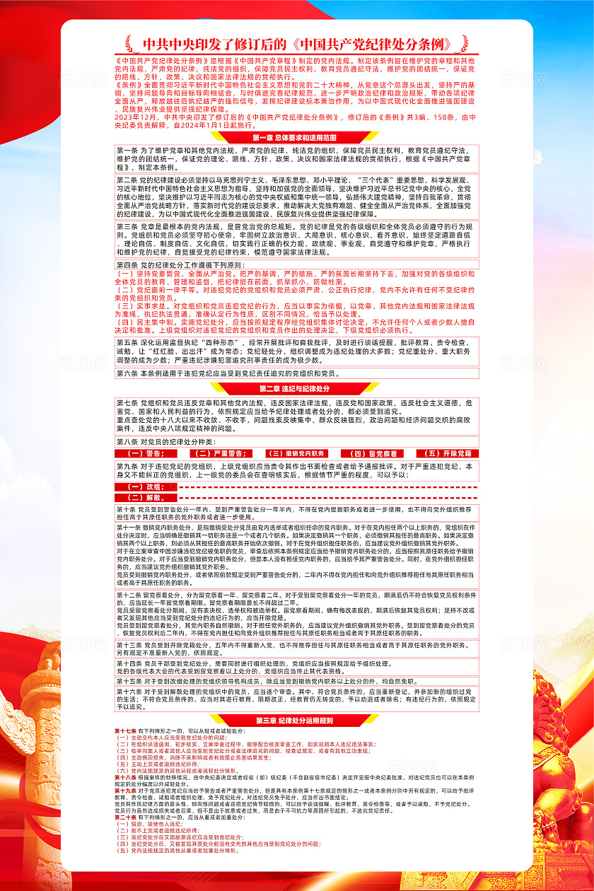 红色简约新修订中国党纪律处分条例海报套图