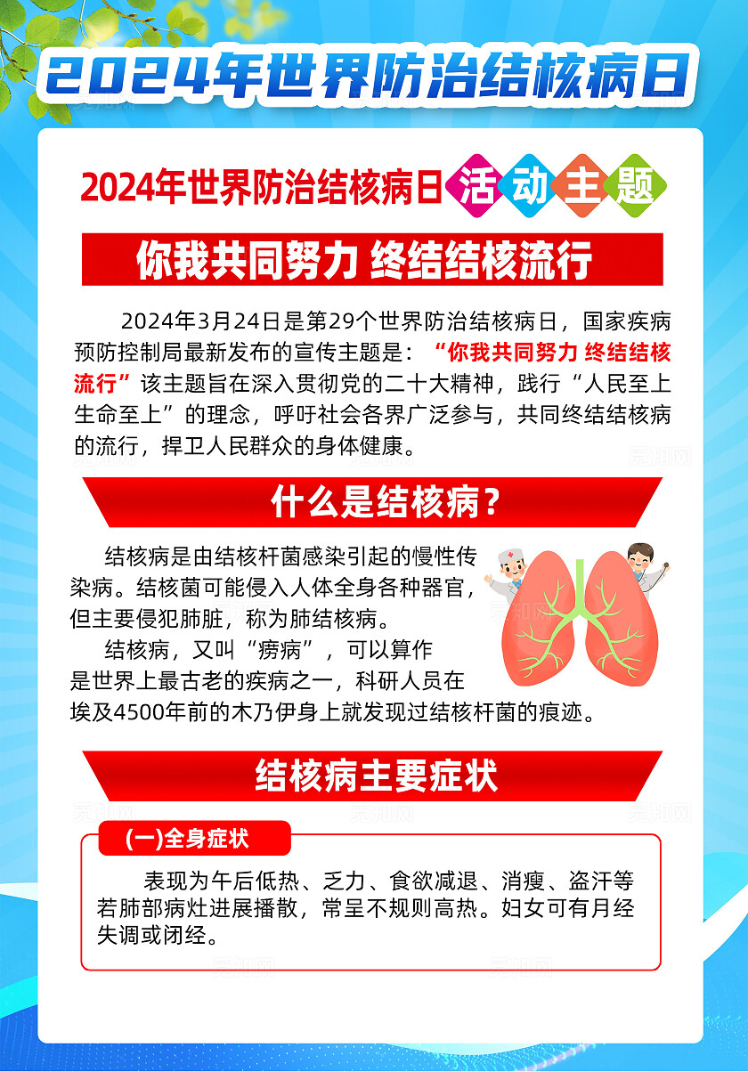 2024蓝色简约世界防治结核病日终结结核流行海报套图