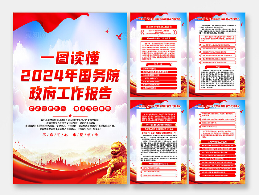 红色简约2024年国务院工作报告两会海报宣传