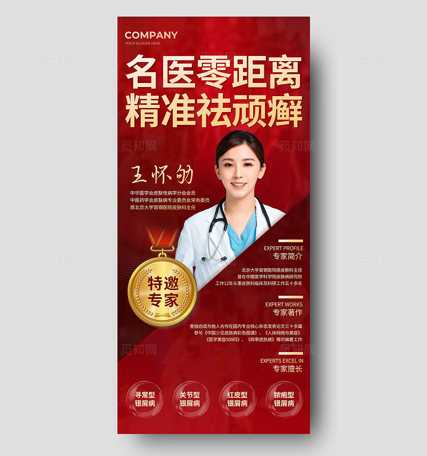 红色大气医院名医介绍宣传海报