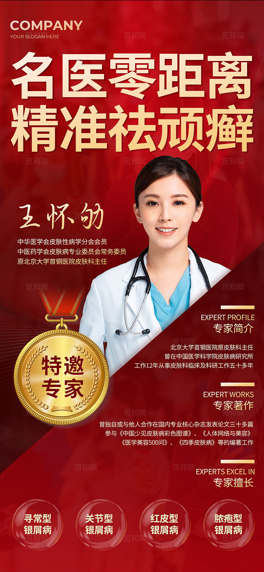 红色大气医院名医介绍宣传海报