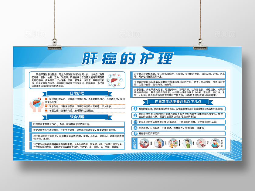 蓝色简约肝癌的护理肝癌知识科普宣传栏