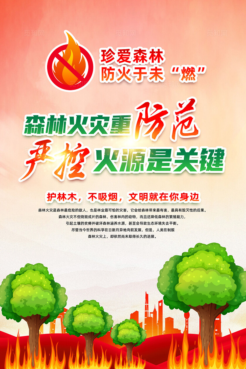 红色简约森林防火消防森林火灾重防范海报宣传