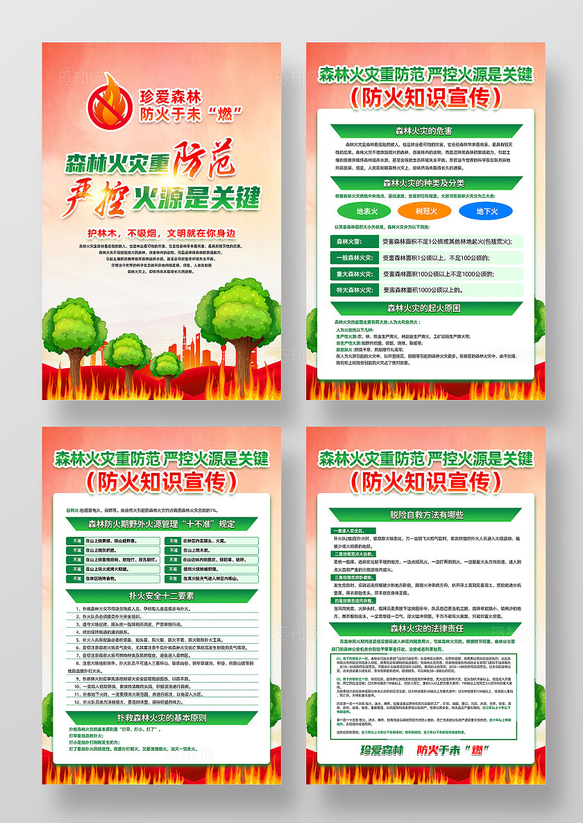 红色简约森林防火消防森林火灾重防范海报宣传