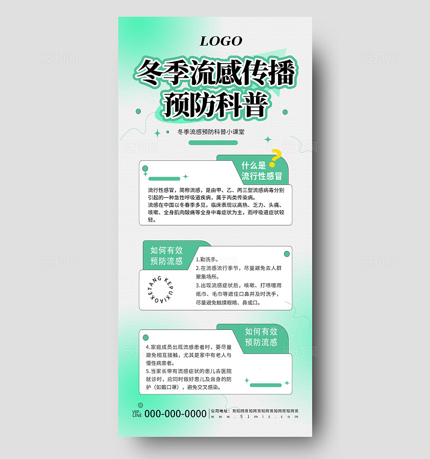 绿色清新简约冬季流行病预防科普医药海报