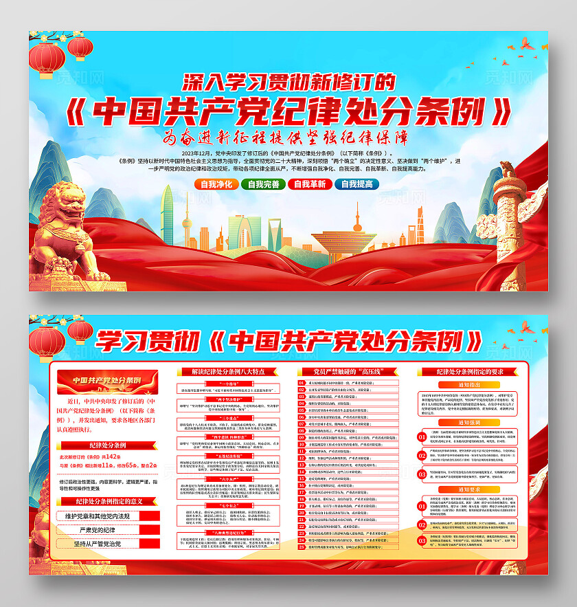 红色简约中国党纪律处分条例展板宣传