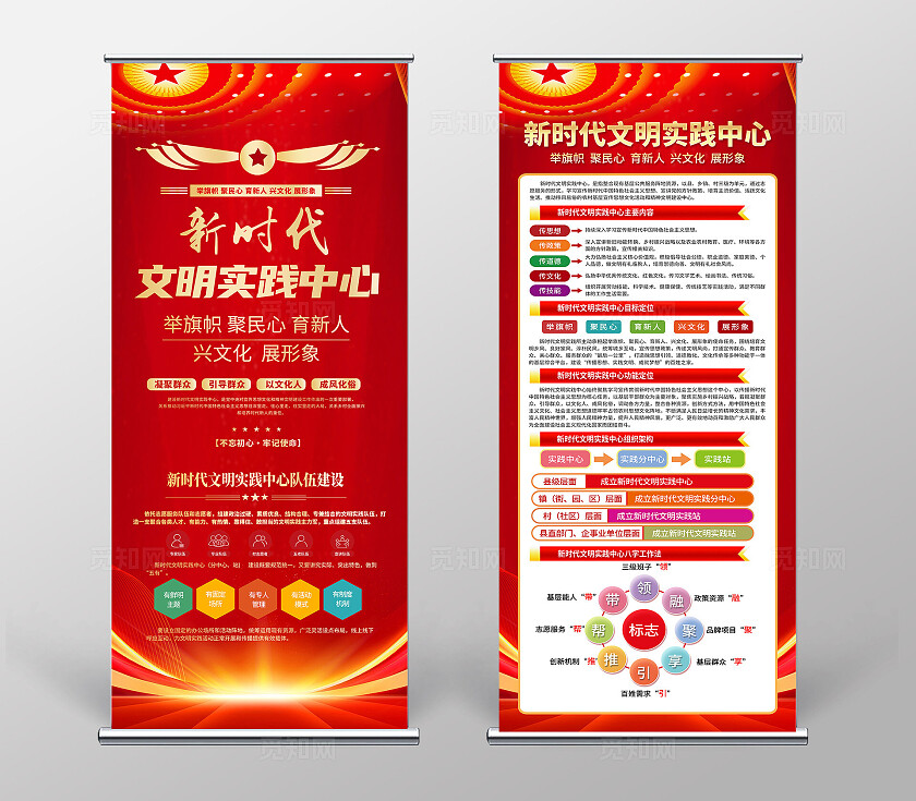红色简约新时代文明实践中心展架宣传