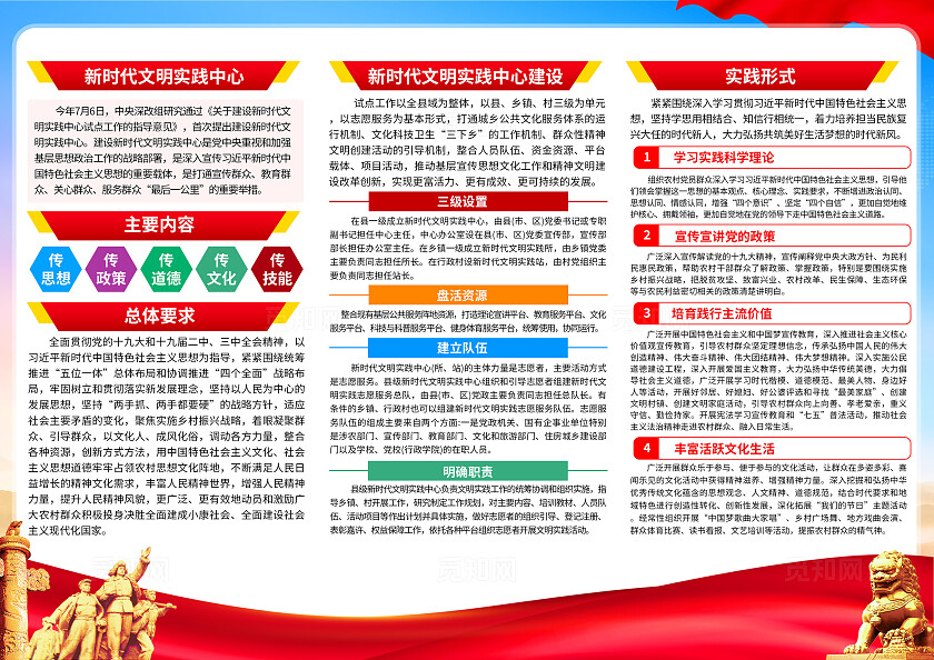 红色简约新时代文明实践中心三折页宣传
