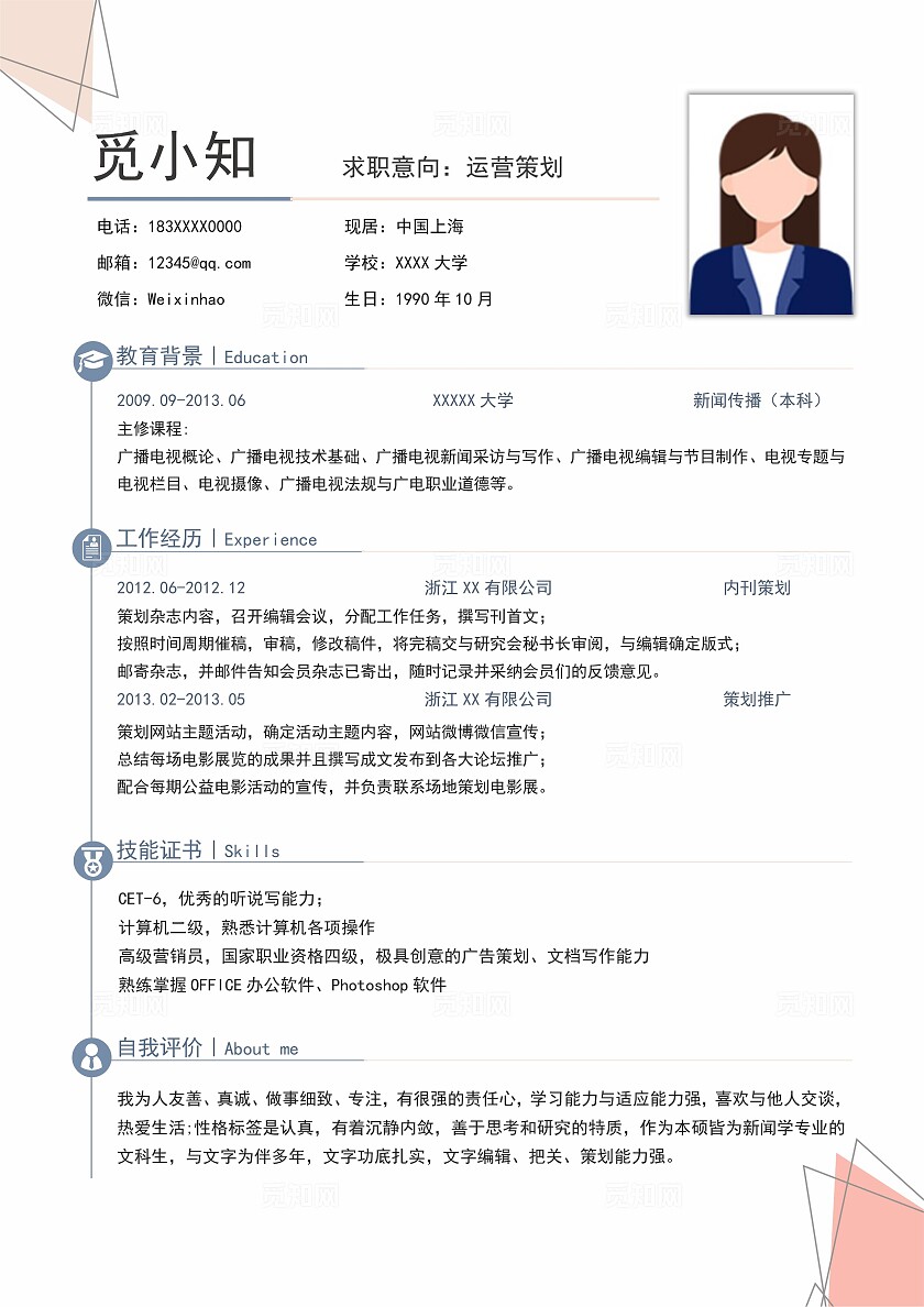 运营策划个人简历简历封面