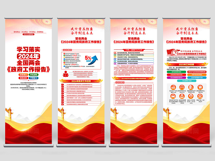 聚焦2024年全国两会图解工作报告两会展架