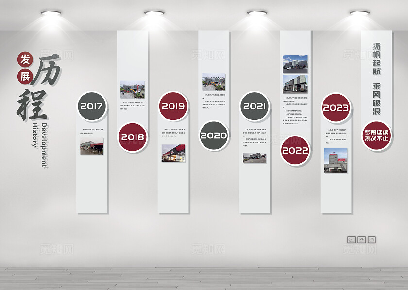高级灰深红简约大气企业发展 汽车发展v历程文化墙
