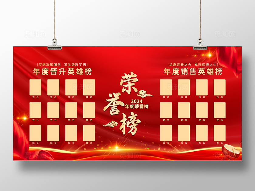 企业年度人员荣誉榜展板红色背景设计