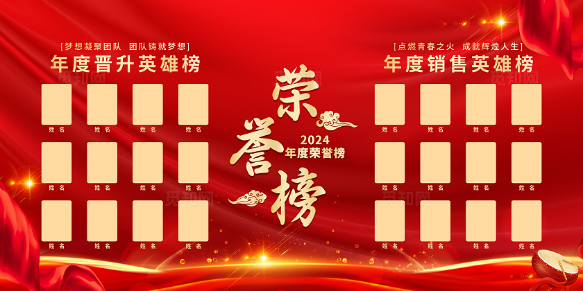 企业年度人员荣誉榜展板红色背景设计