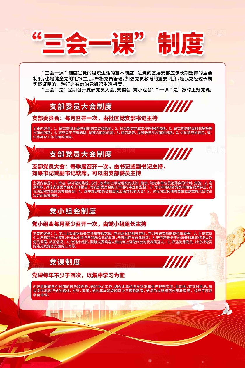 三会一课制度党建海报