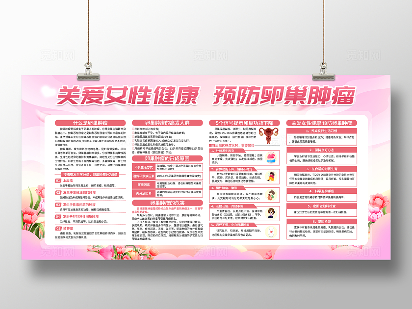 粉色简约关爱女性健康预防卵巢肿瘤宣传栏