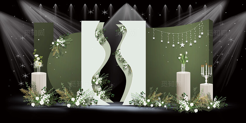 森系主题婚礼舞台迎宾设计婚礼美陈效果图