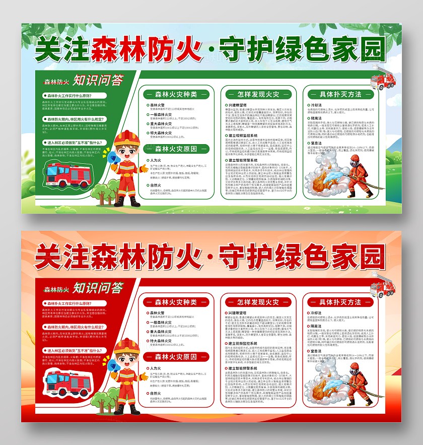 绿色红色大气森林防火森林草原防火宣传栏展板