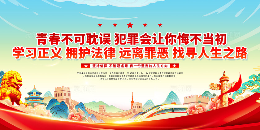 红色简约青春不可耽误犯罪会让你悔不当初预防未成年人犯罪法展板宣传
