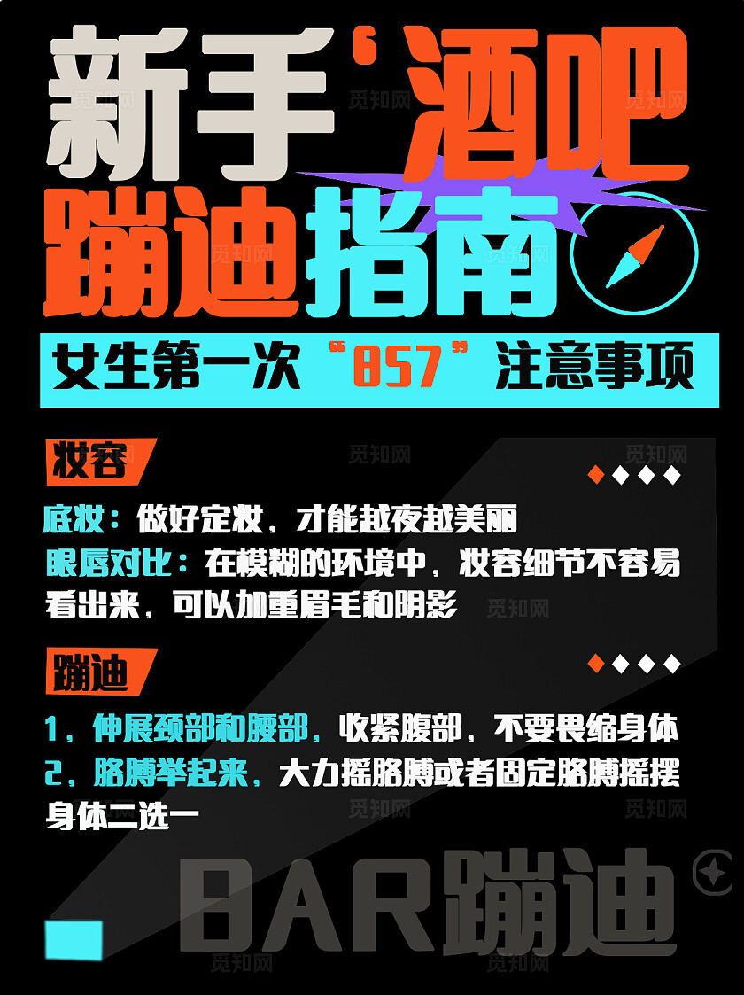 黑色简约扁平2024新手酒吧蹦迪指南海报素材 小红书封面