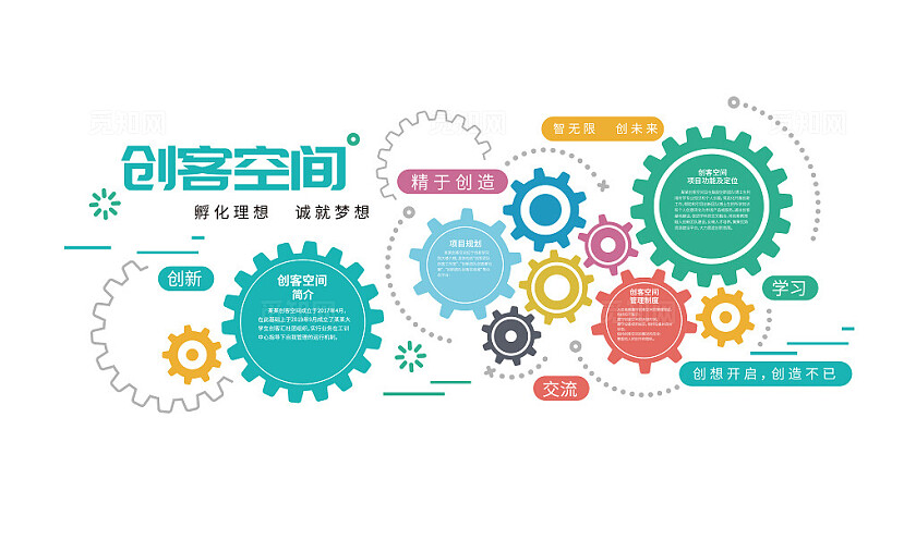 清爽大气齿轮创客空间文化墙3D文化墙