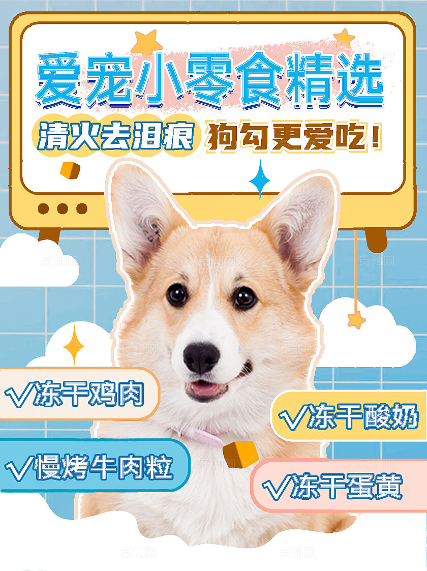 蓝色清新宠物零食铲屎官必备宠物冻干宣传介绍页小红书封面