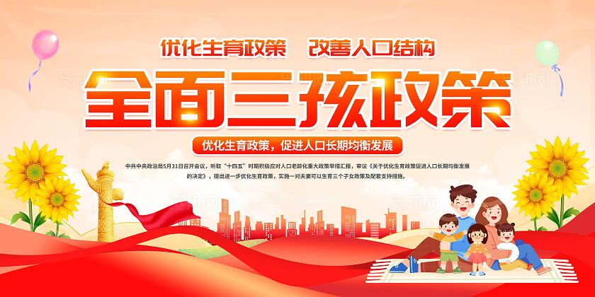 时尚大气全面三胎政策宣传展板三胎双面展板