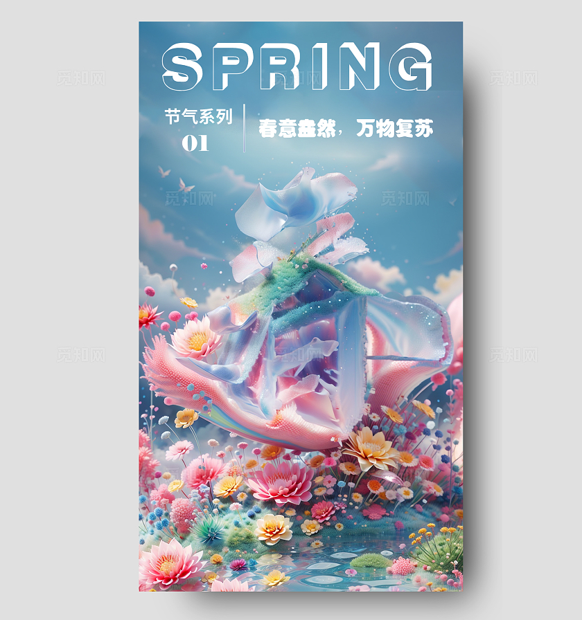 sd建模风春季手机海报建模文字