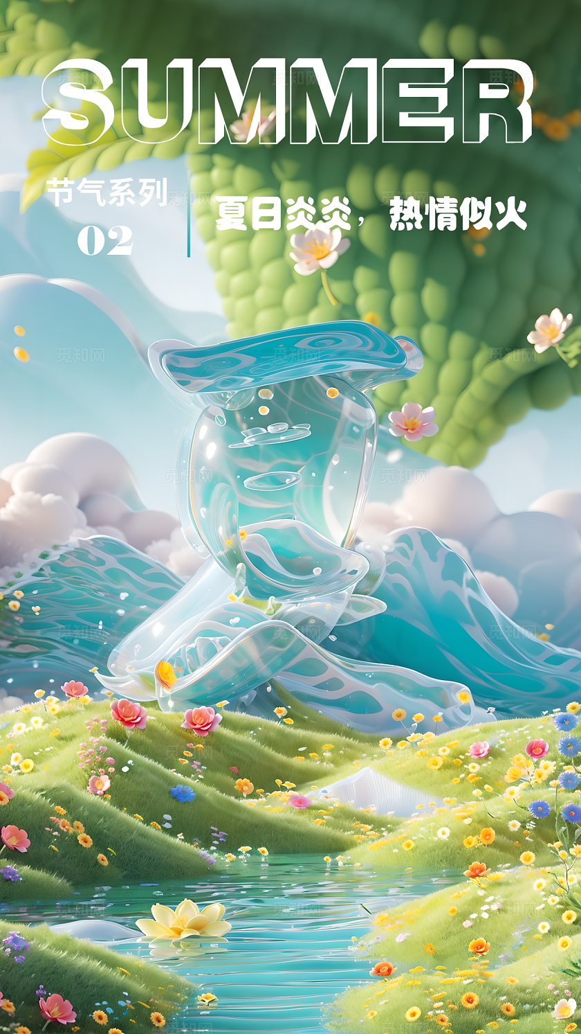 sd建模风SD建模文字季节系列夏季手机海报