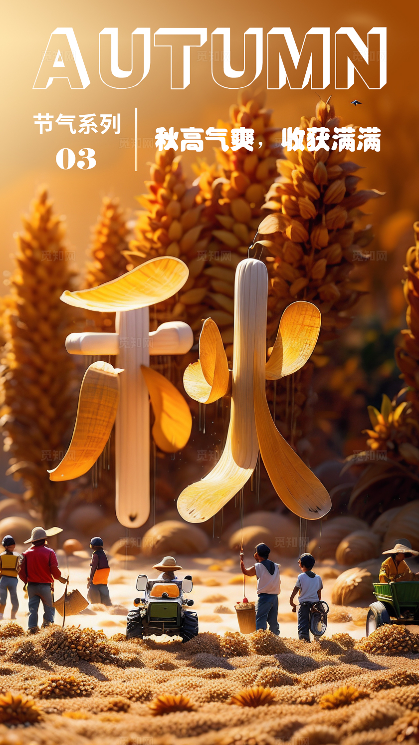 sd建模风SD建模文字季节系列秋季手机海报