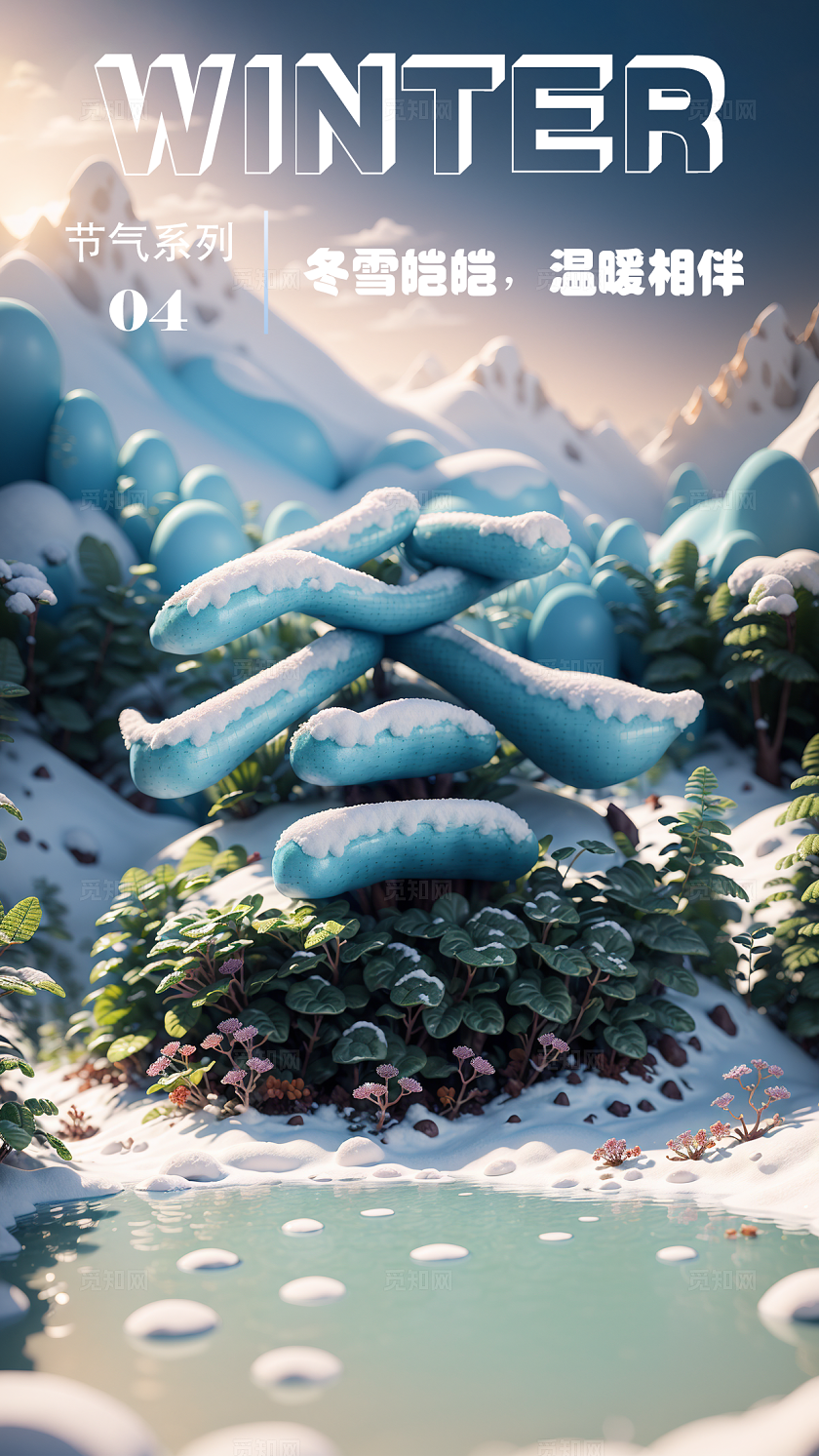 sd建模风SD建模文字季节系列冬季手机海报