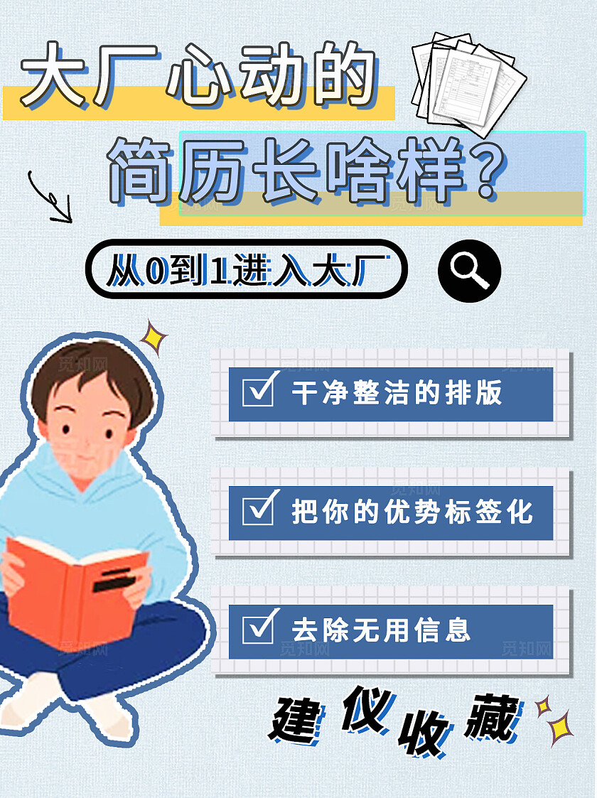 卡通蓝色2024大厂简历小红书封面