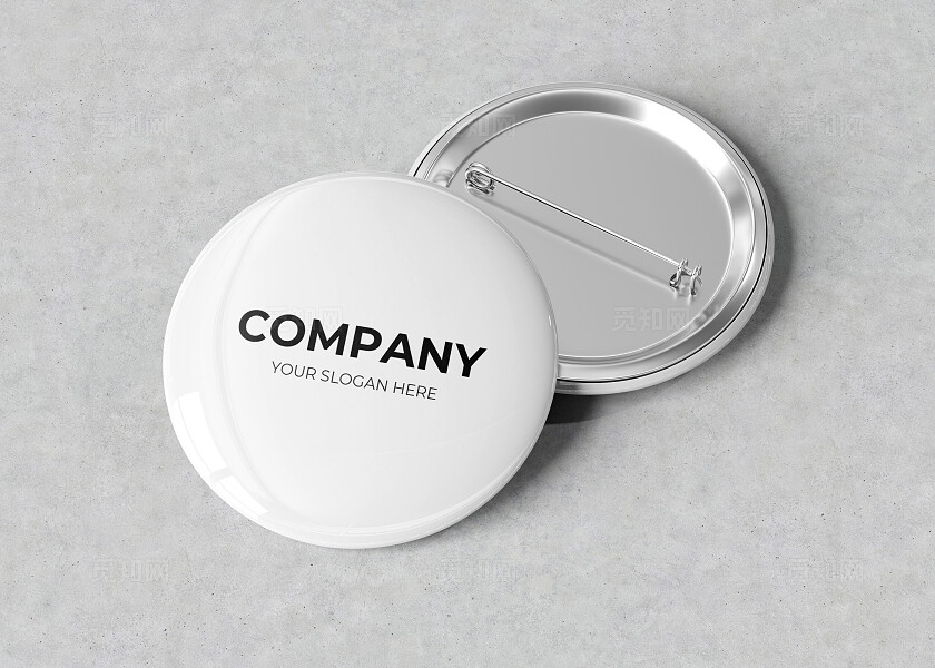 白色正反两面圆形胸针胸章胸牌样机