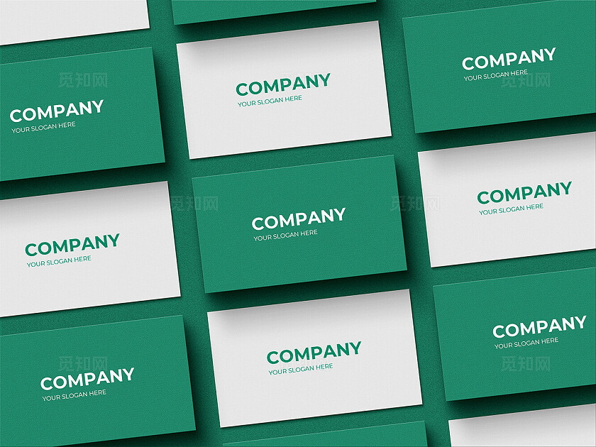 简约清新绿色大气背景名片样机