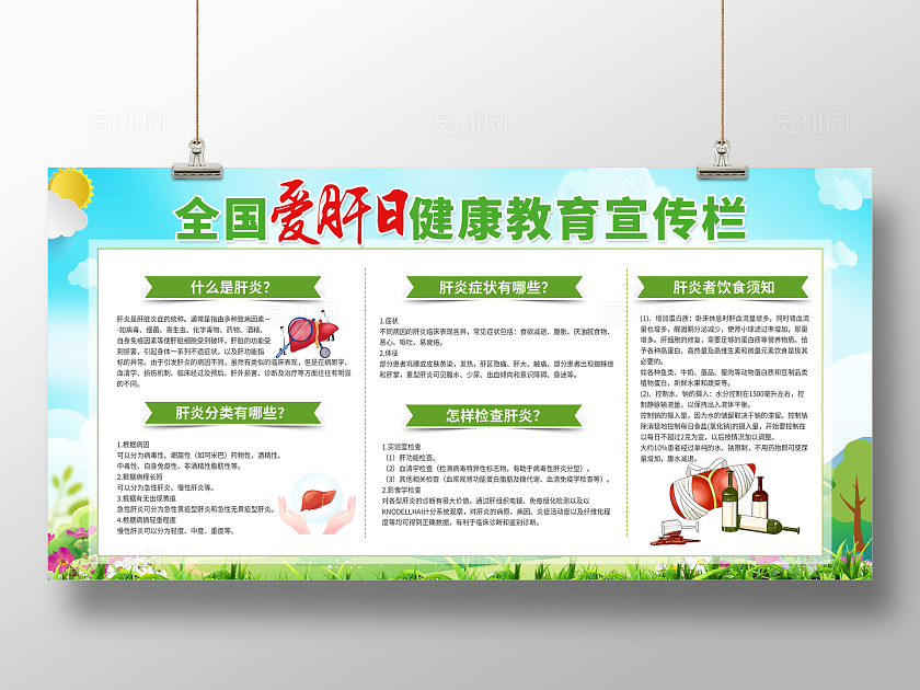 乙型肝炎绿色简约全国爱肝日健康教育宣传栏乙肝展板